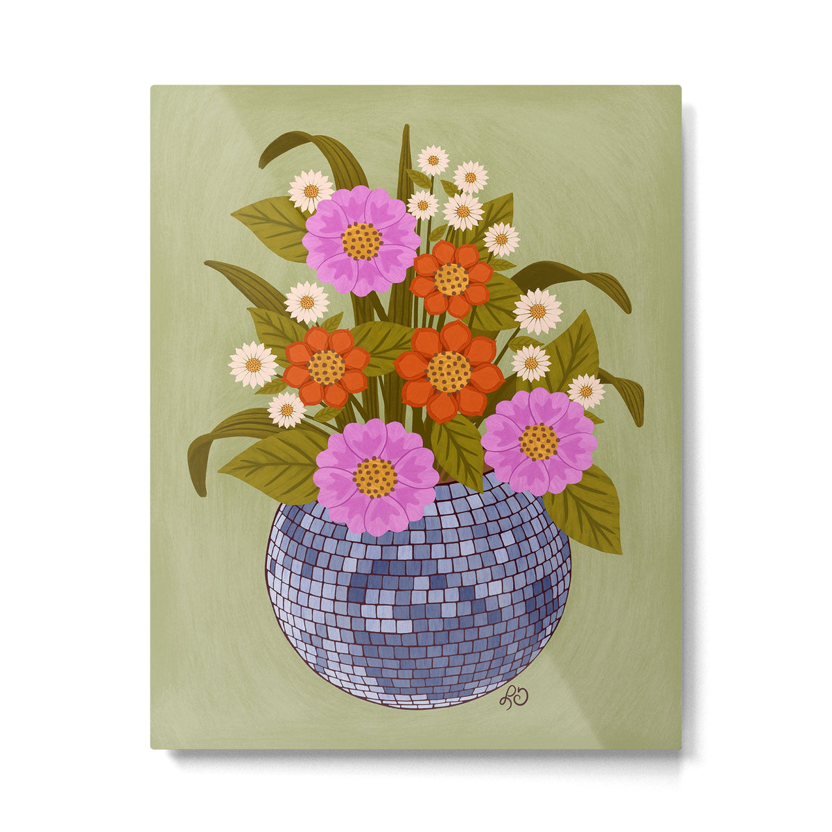 1970s Disco Ball Flower Pot  Metal Print