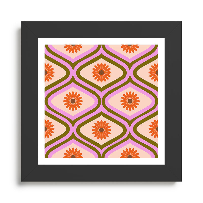 70s Disco Daisy Flower Pattern Framed Art Print