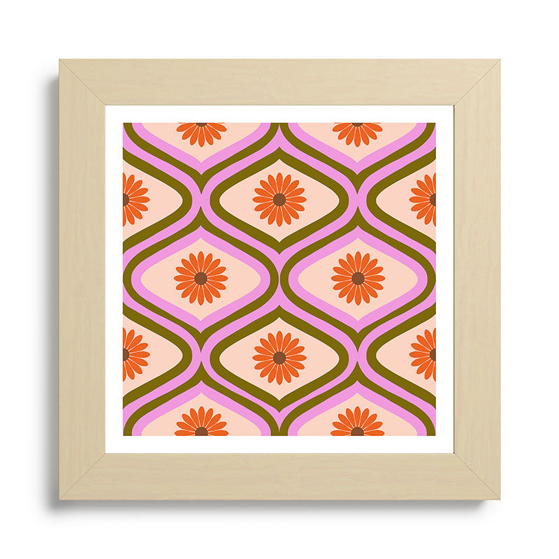 70s Disco Daisy Flower Pattern Framed Art Print