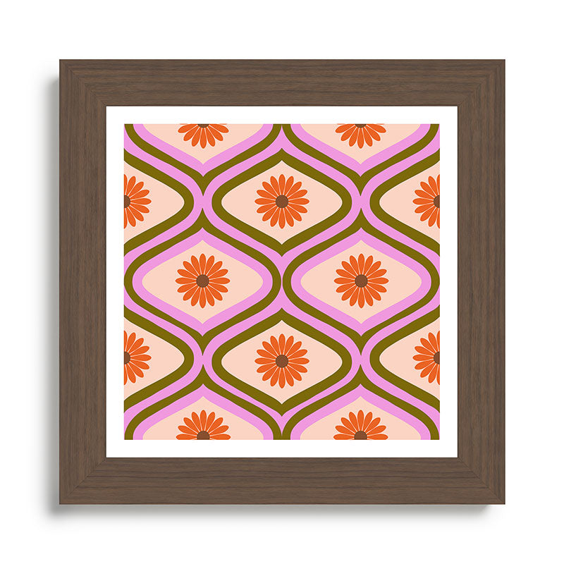 70s Disco Daisy Flower Pattern Framed Art Print