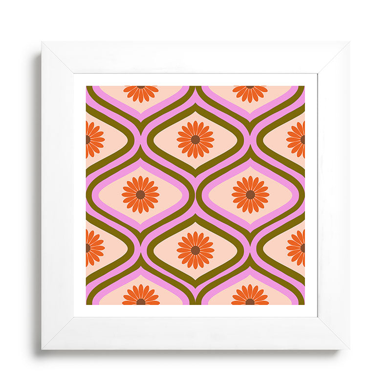 70s Disco Daisy Flower Pattern Framed Art Print
