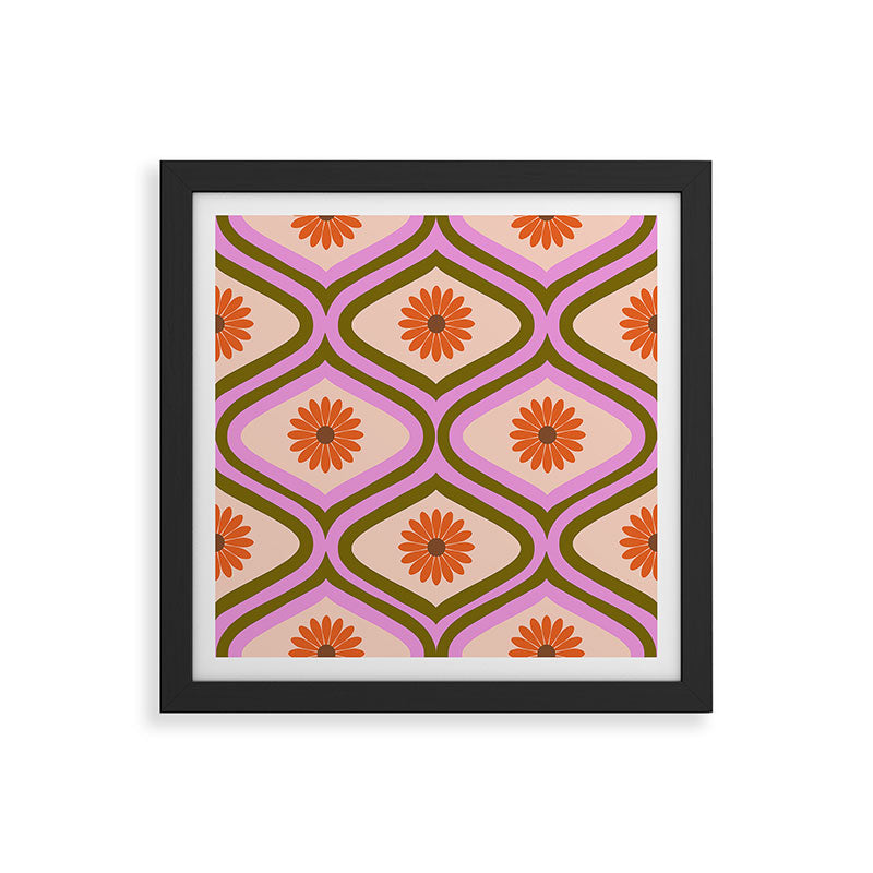 70s Disco Daisy Flower Pattern Framed Art Print