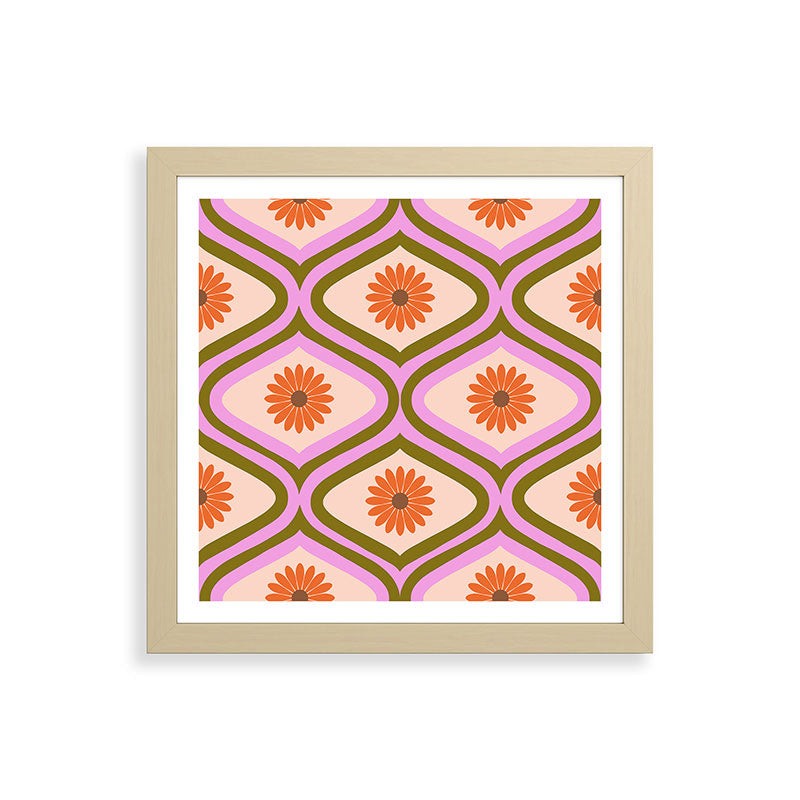 70s Disco Daisy Flower Pattern Framed Art Print