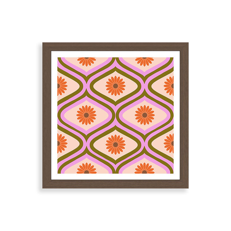 70s Disco Daisy Flower Pattern Framed Art Print