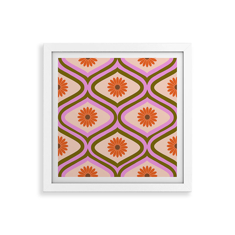 70s Disco Daisy Flower Pattern Framed Art Print