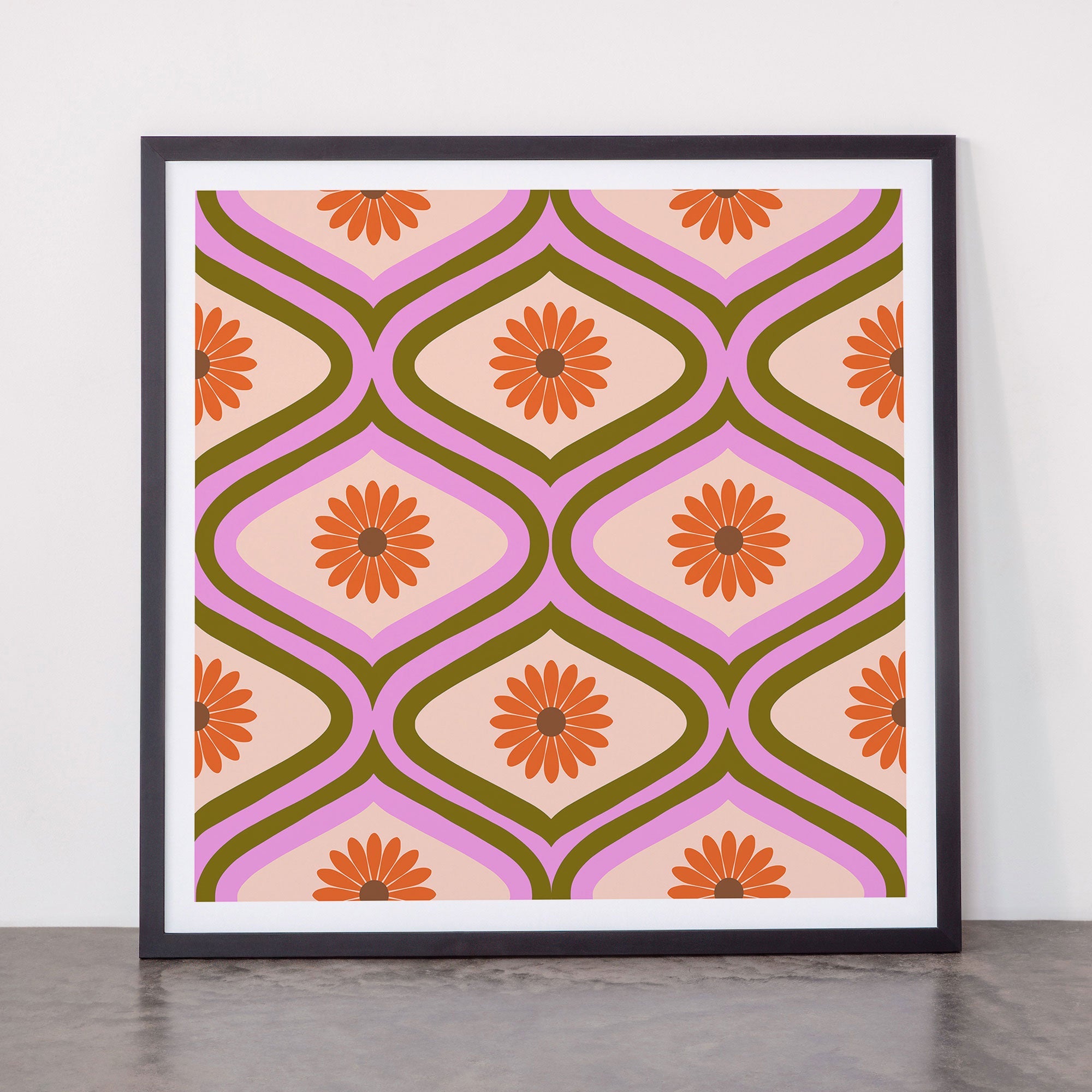 70s Disco Daisy Flower Pattern Framed Art Print