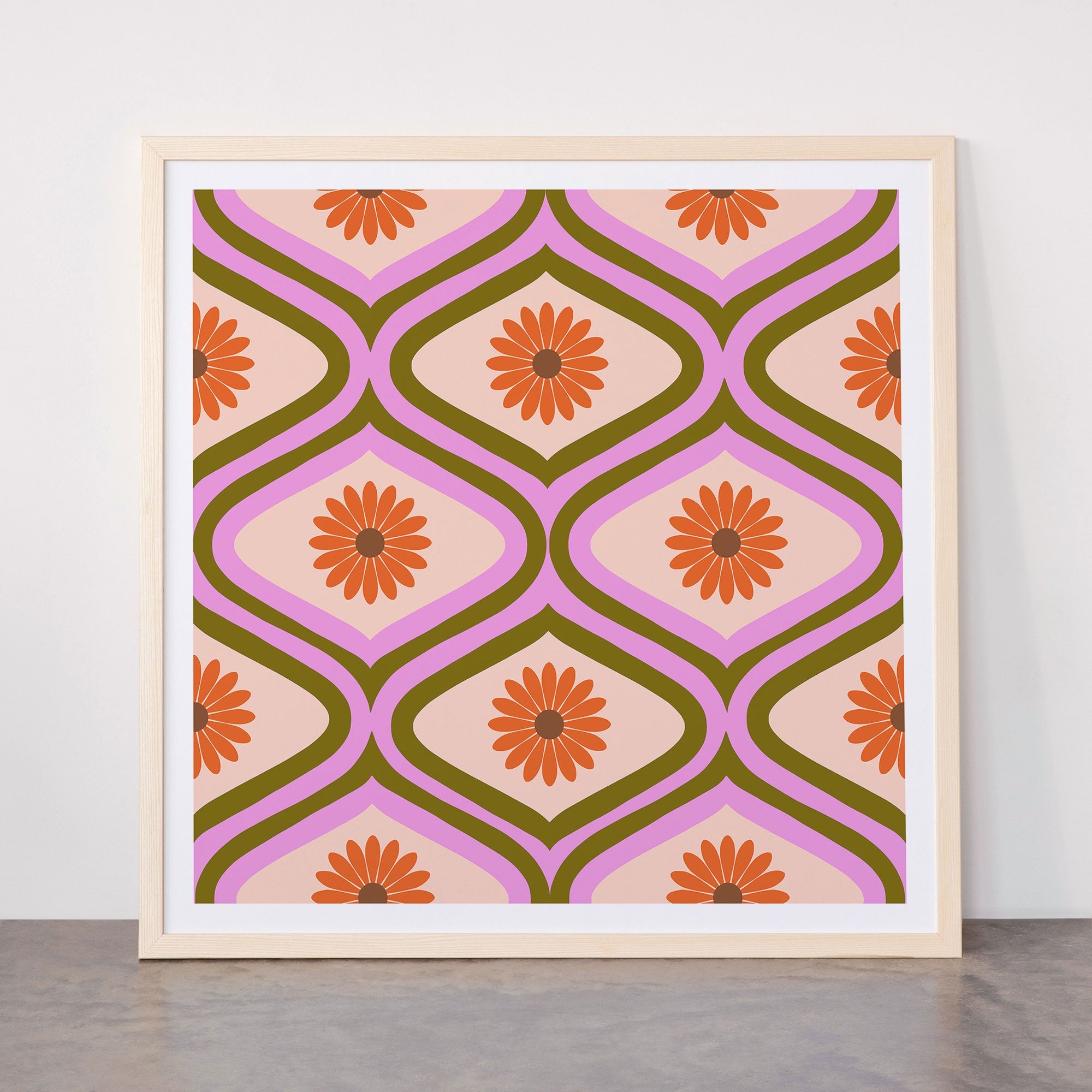 70s Disco Daisy Flower Pattern Framed Art Print