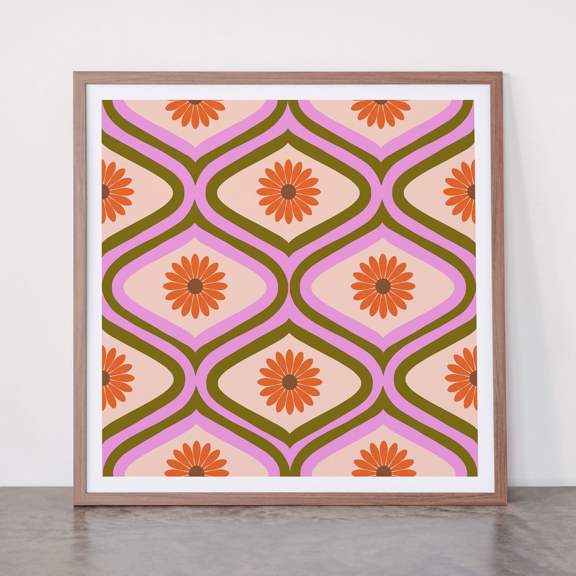 70s Disco Daisy Flower Pattern Framed Art Print