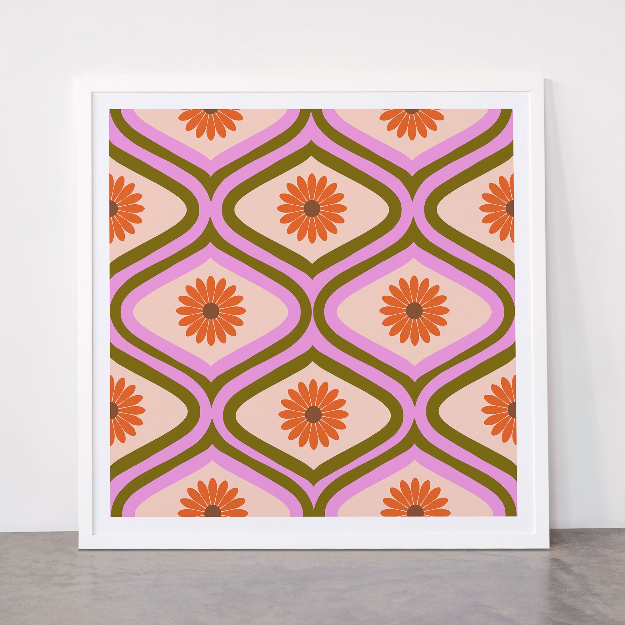 70s Disco Daisy Flower Pattern Framed Art Print