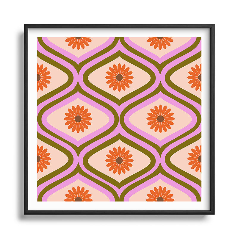 70s Disco Daisy Flower Pattern Framed Art Print