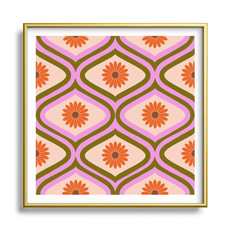 70s Disco Daisy Flower Pattern Framed Art Print