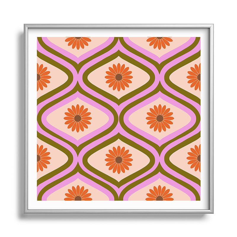70s Disco Daisy Flower Pattern Framed Art Print