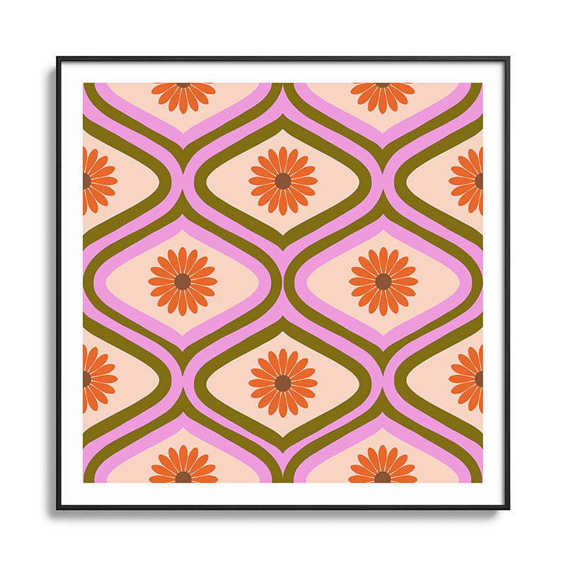 70s Disco Daisy Flower Pattern Framed Art Print
