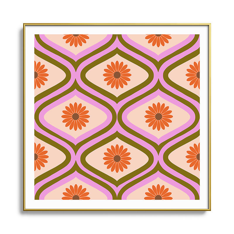 70s Disco Daisy Flower Pattern Framed Art Print