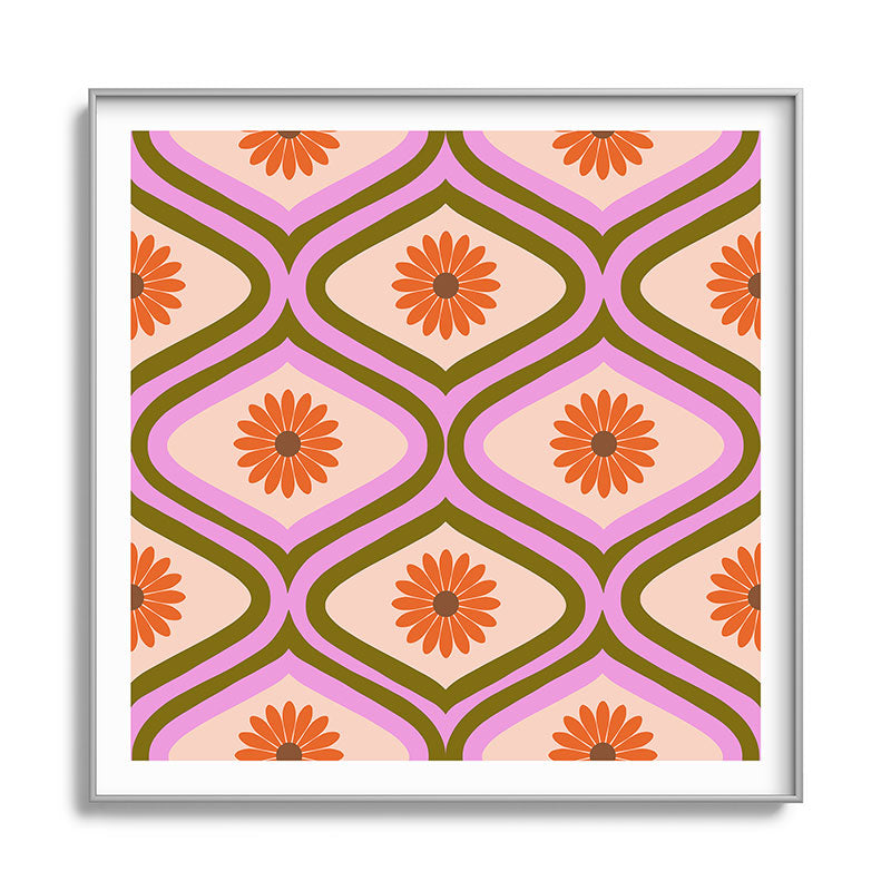 70s Disco Daisy Flower Pattern Framed Art Print