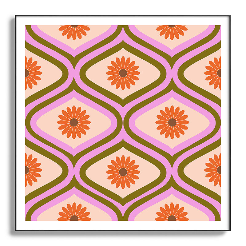 70s Disco Daisy Flower Pattern Framed Art Print
