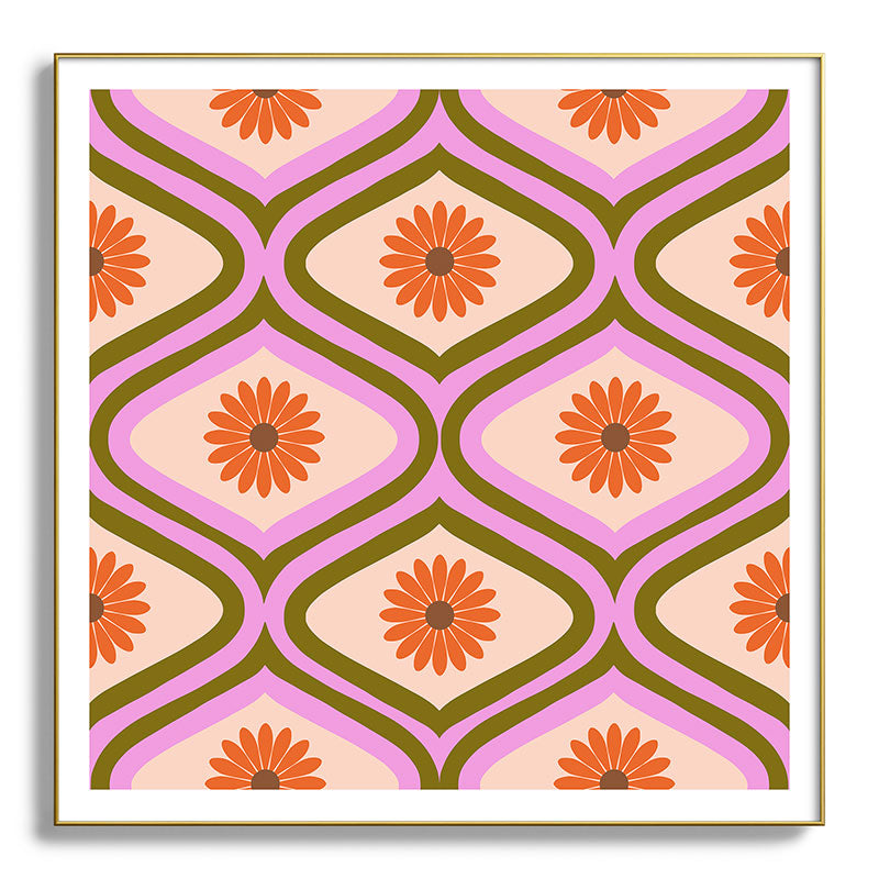 70s Disco Daisy Flower Pattern Framed Art Print