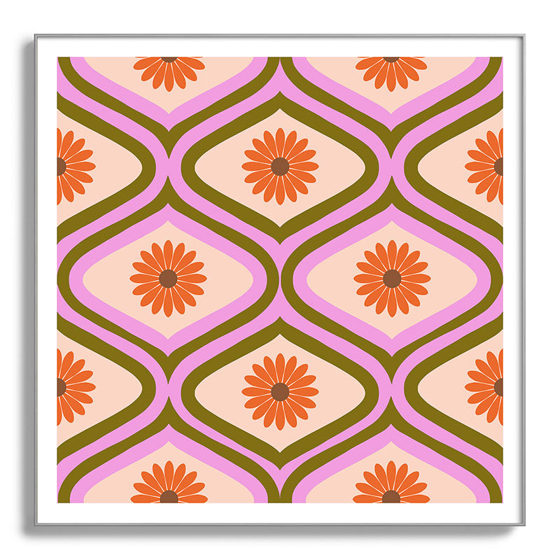 70s Disco Daisy Flower Pattern Framed Art Print