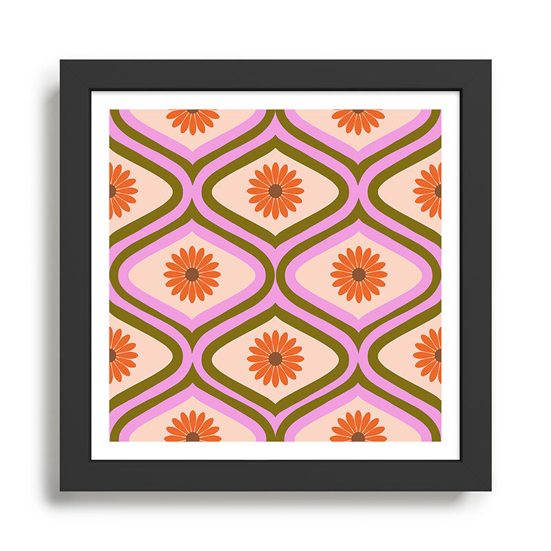 70s Disco Daisy Flower Pattern Framed Art Print