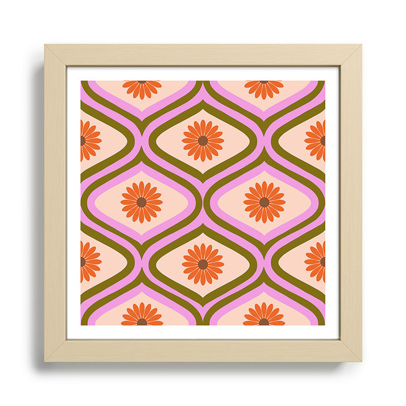 70s Disco Daisy Flower Pattern Framed Art Print