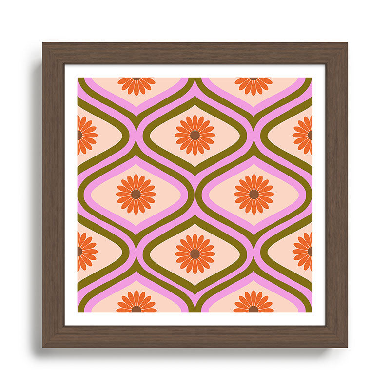 70s Disco Daisy Flower Pattern Framed Art Print