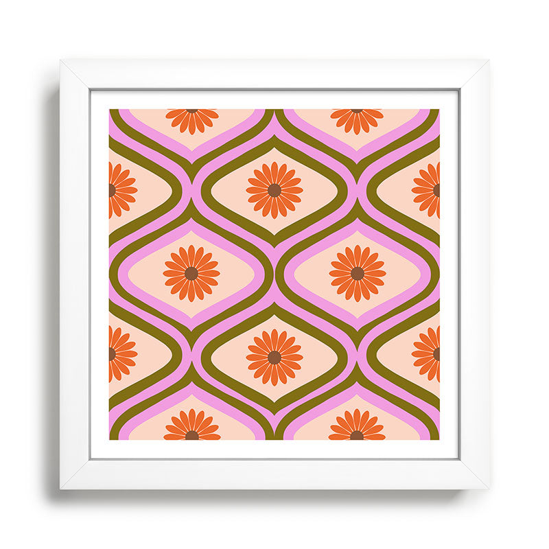 70s Disco Daisy Flower Pattern Framed Art Print
