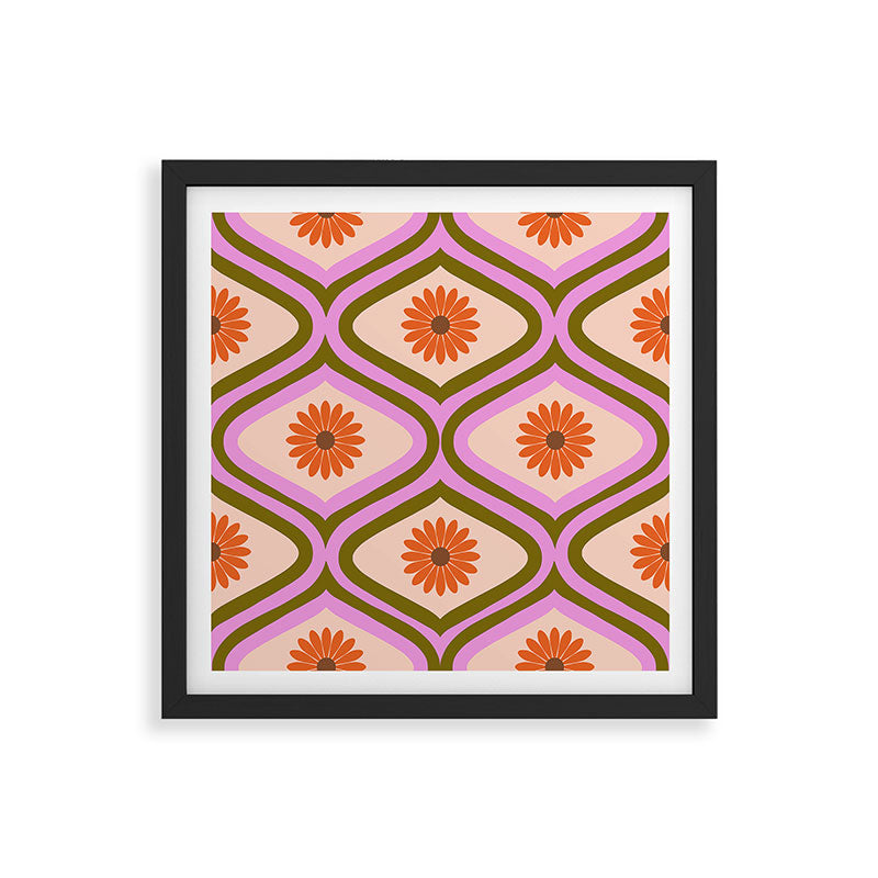 70s Disco Daisy Flower Pattern Framed Art Print