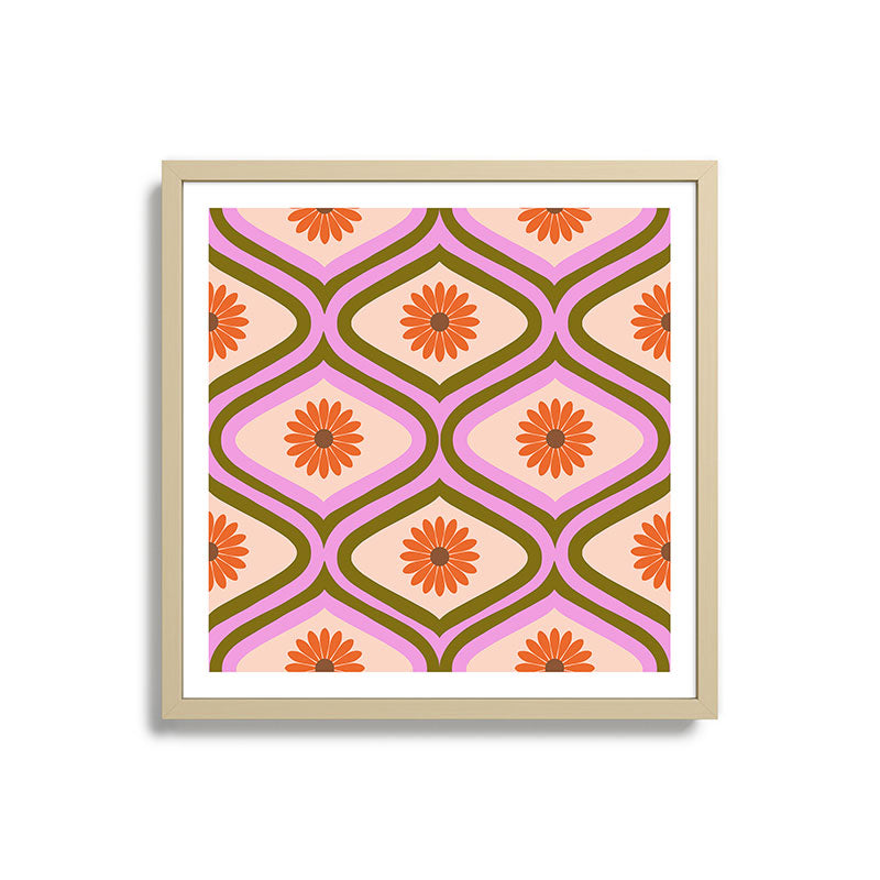 70s Disco Daisy Flower Pattern Framed Art Print