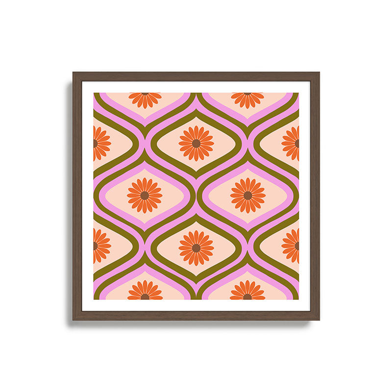 70s Disco Daisy Flower Pattern Framed Art Print