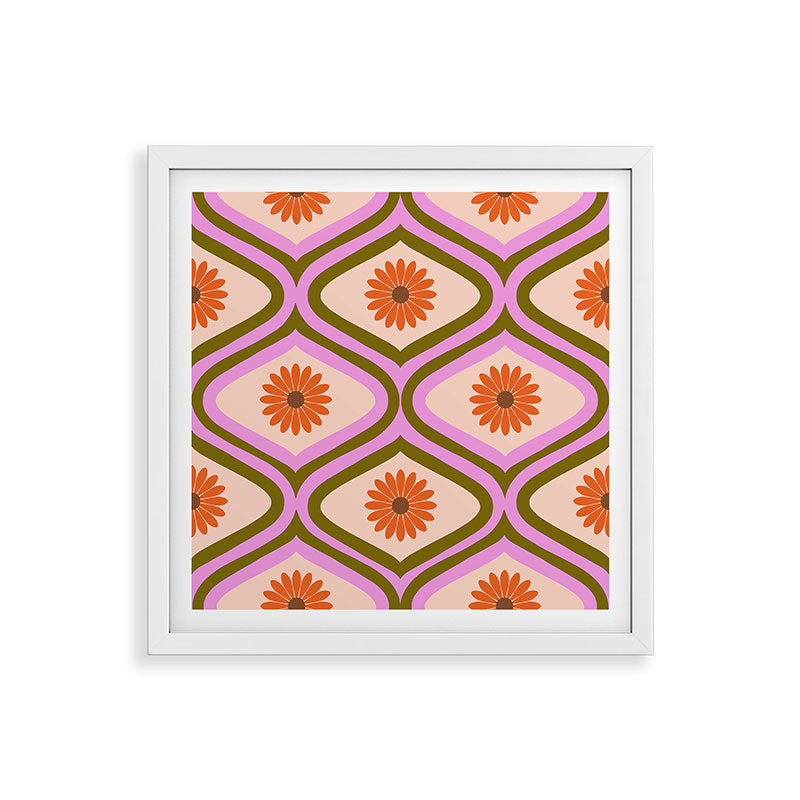 70s Disco Daisy Flower Pattern Framed Art Print