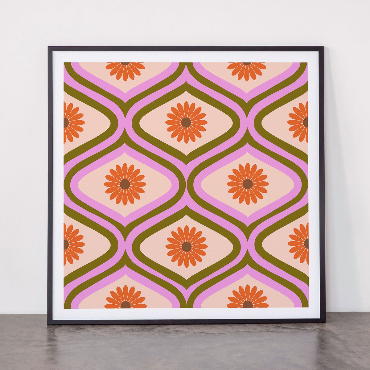 70s Disco Daisy Flower Pattern Framed Art Print