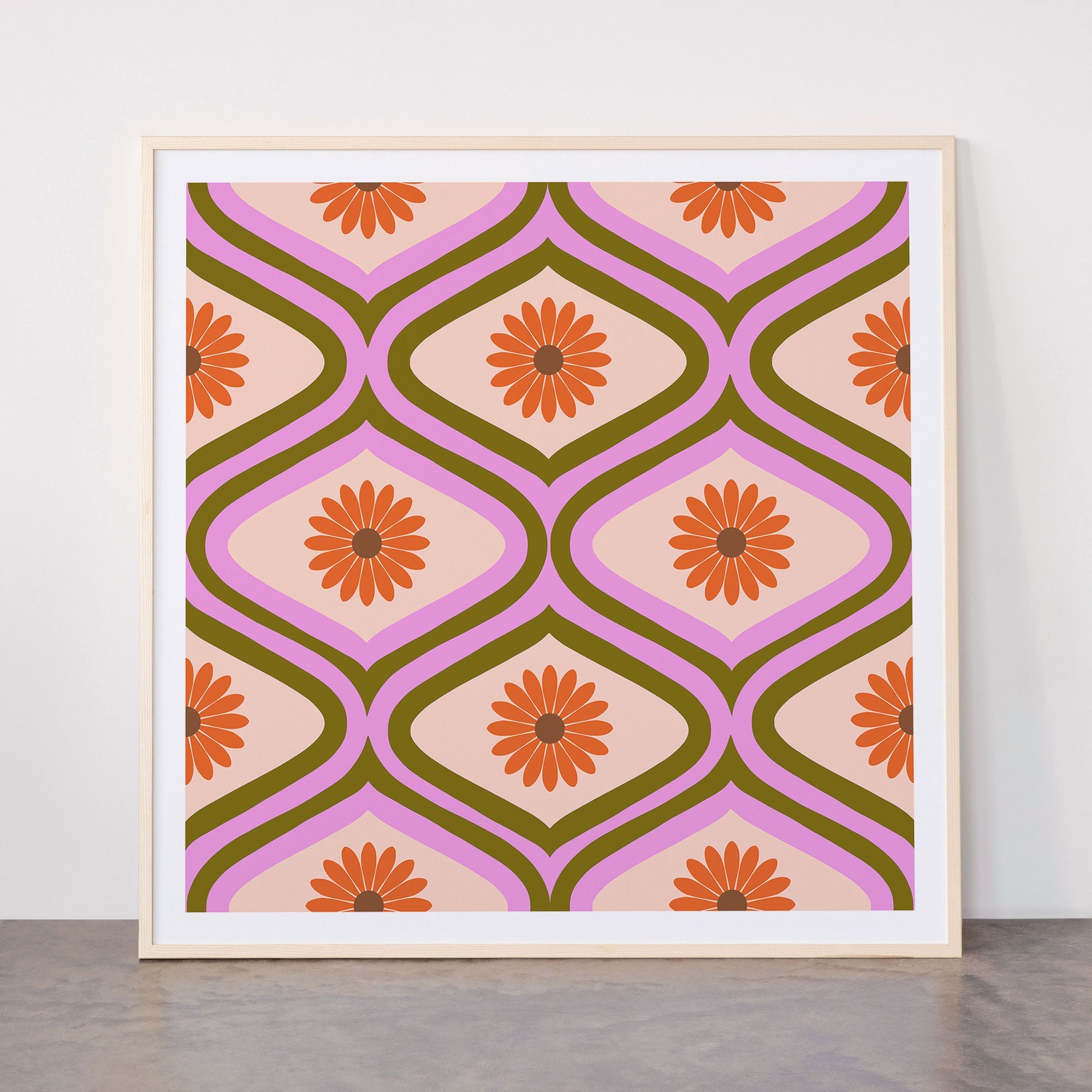 70s Disco Daisy Flower Pattern Framed Art Print