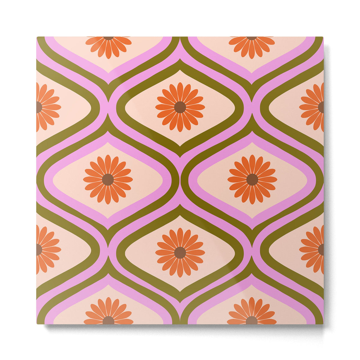 70s Disco Daisy Flower Pattern Metal Print