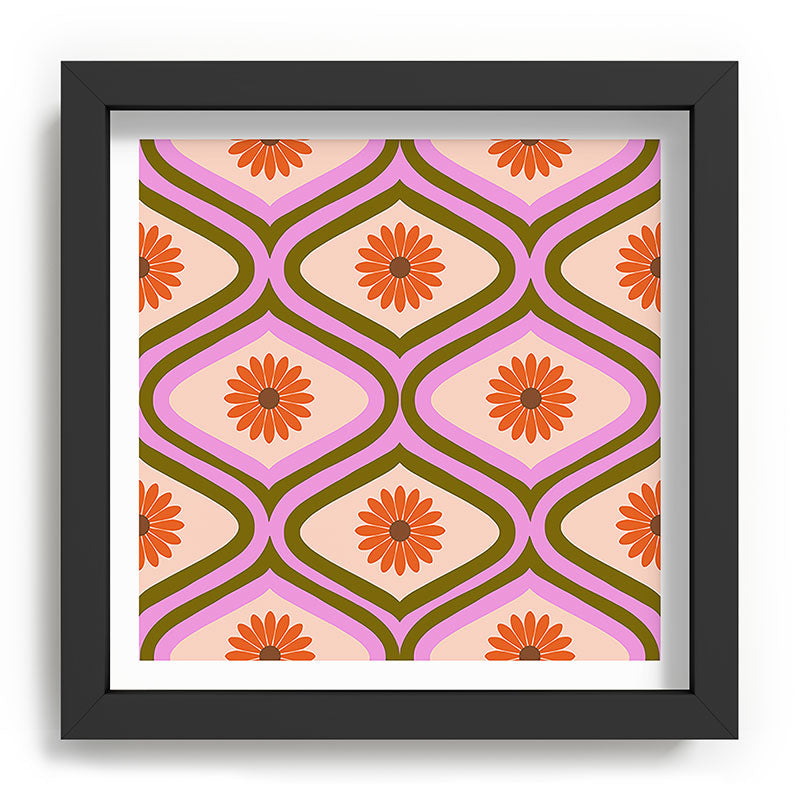 70s Disco Daisy Flower Pattern Framed Art Print