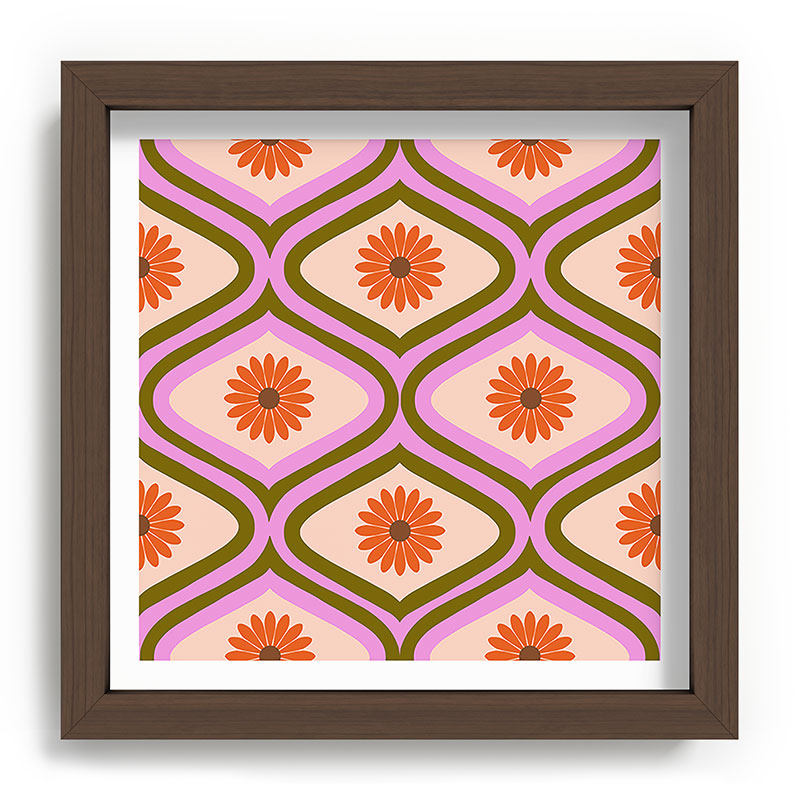 70s Disco Daisy Flower Pattern Framed Art Print