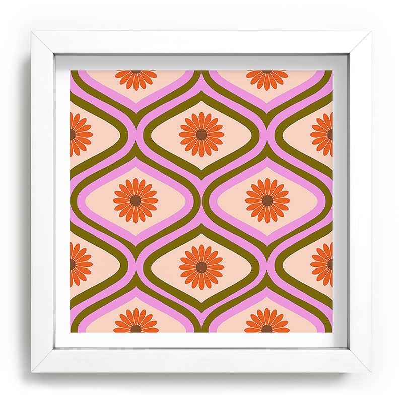 70s Disco Daisy Flower Pattern Framed Art Print