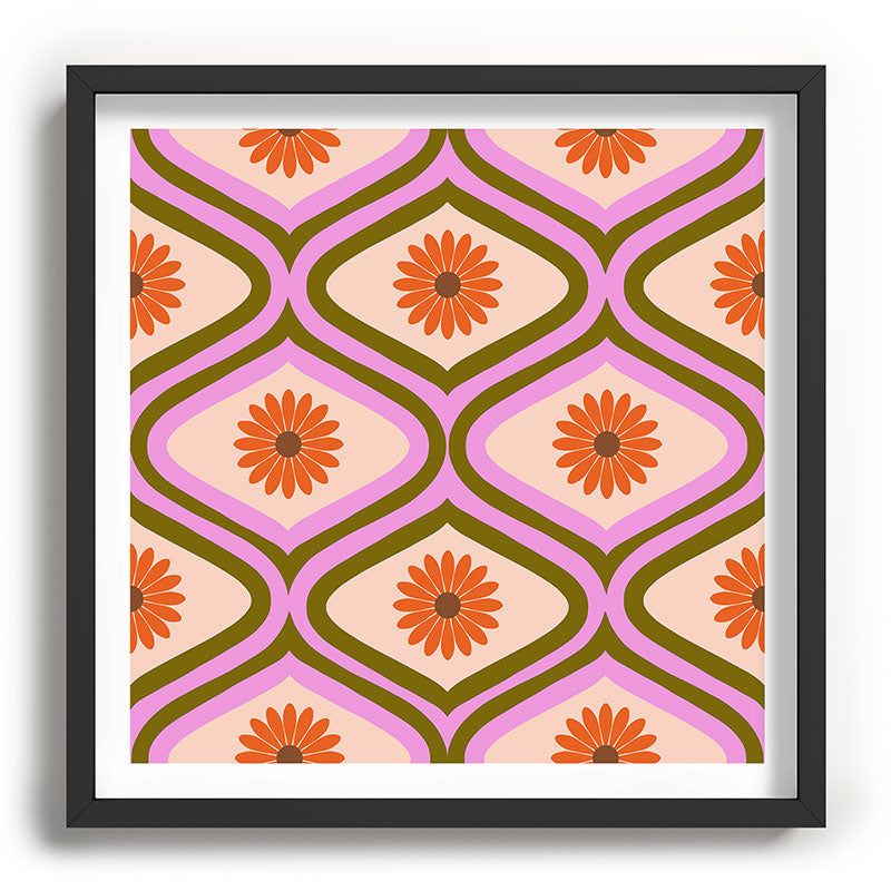 70s Disco Daisy Flower Pattern Framed Art Print