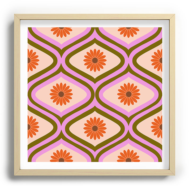 70s Disco Daisy Flower Pattern Framed Art Print