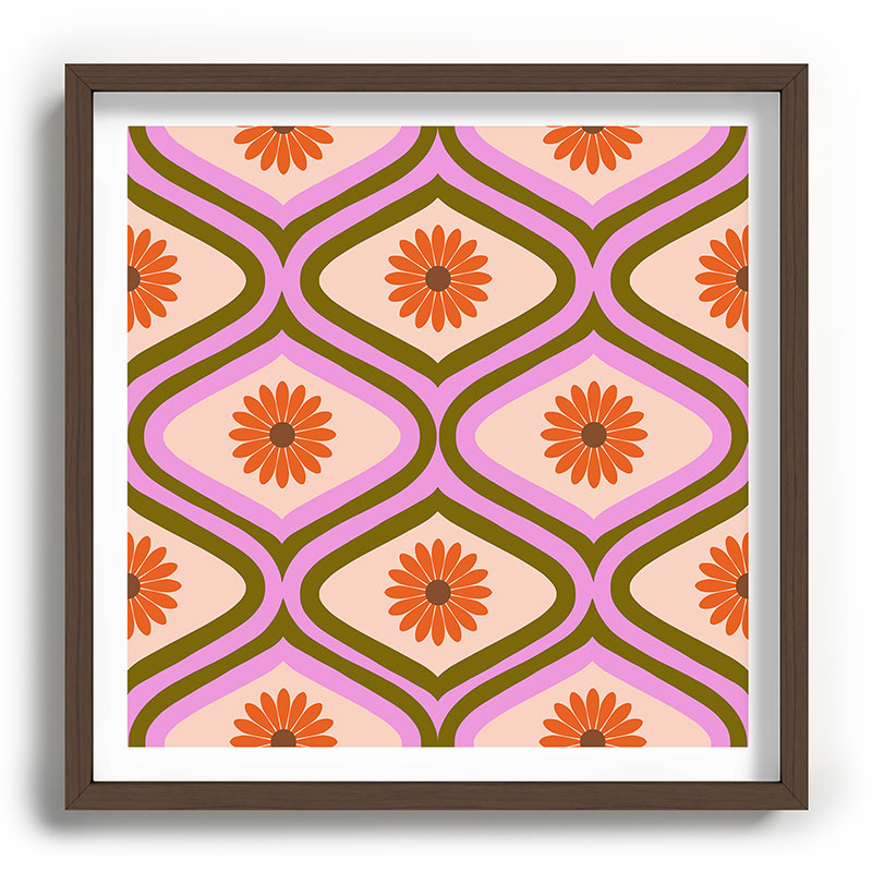 70s Disco Daisy Flower Pattern Framed Art Print