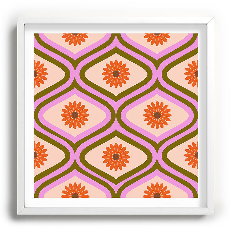 70s Disco Daisy Flower Pattern Framed Art Print