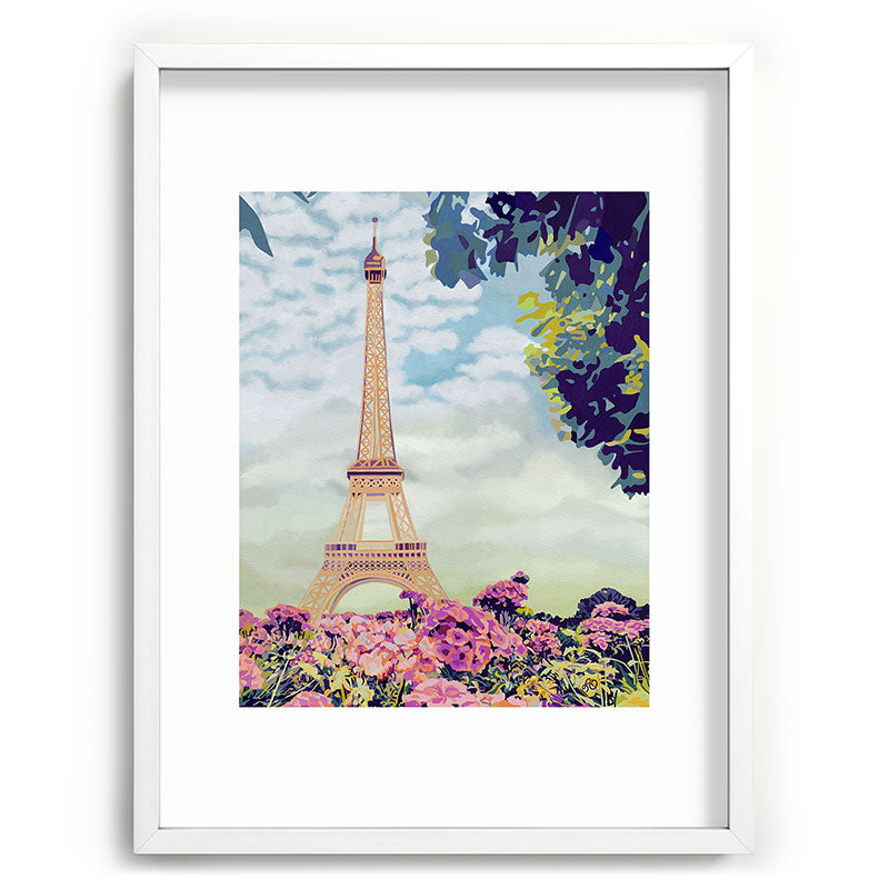 A Floral View of the Eiffel Tower Framed Art Print
