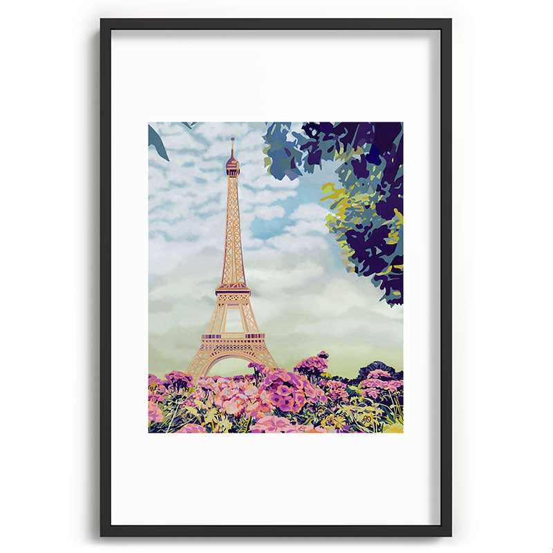 A Floral View of the Eiffel Tower Framed Art Print