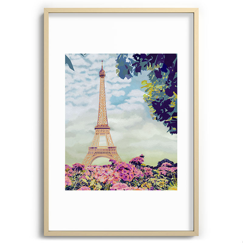 A Floral View of the Eiffel Tower Framed Art Print