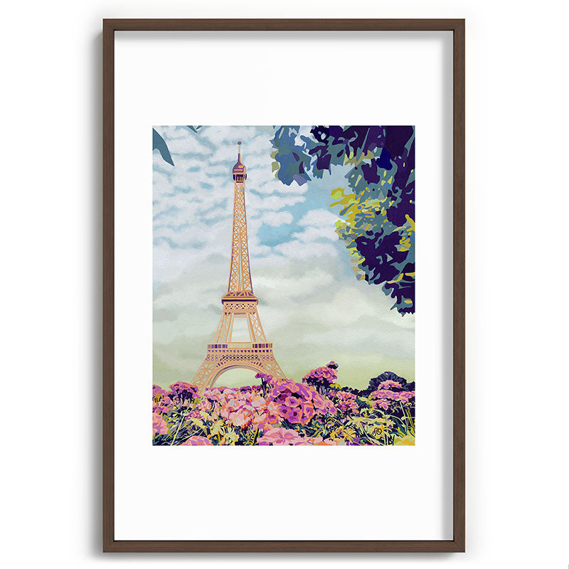 A Floral View of the Eiffel Tower Framed Art Print