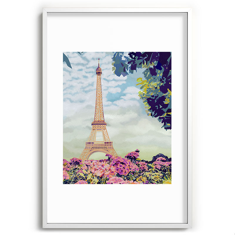 A Floral View of the Eiffel Tower Framed Art Print