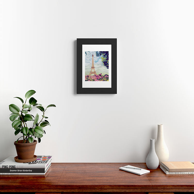 A Floral View of the Eiffel Tower Framed Art Print