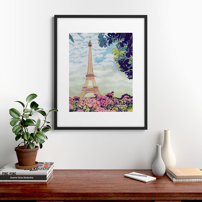 A Floral View of the Eiffel Tower Framed Art Print