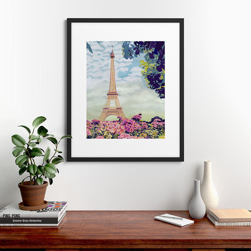 A Floral View of the Eiffel Tower Framed Art Print