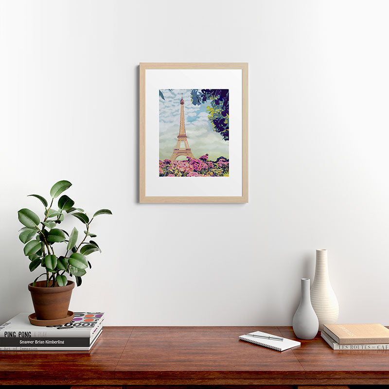 A Floral View of the Eiffel Tower Framed Art Print