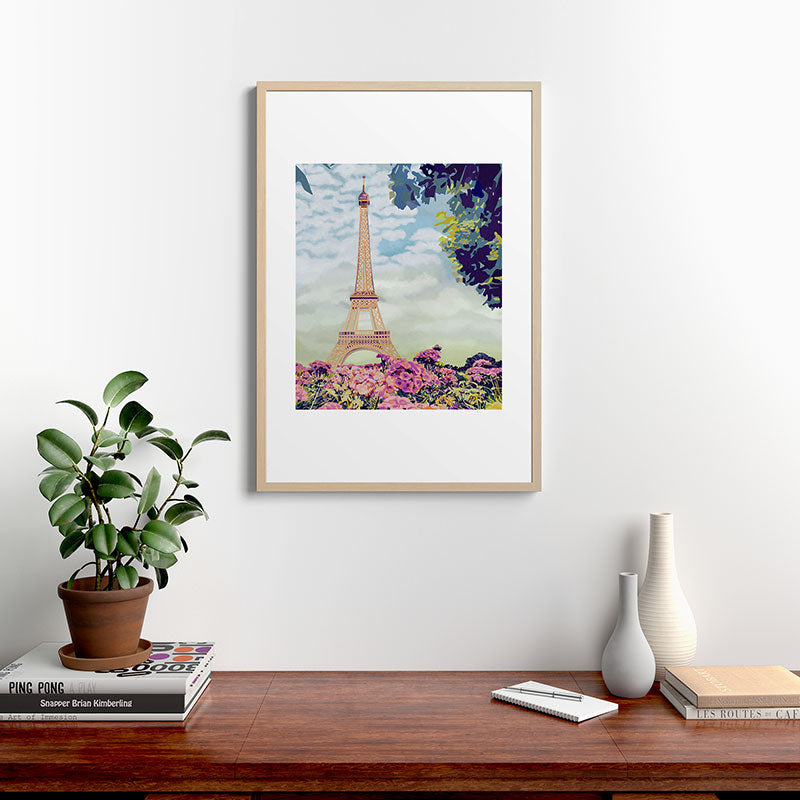 A Floral View of the Eiffel Tower Framed Art Print